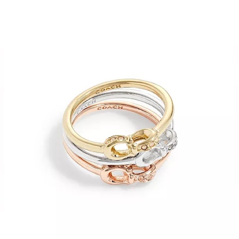 Coach Signature Pave Ring Set Of 3 Size 7 New